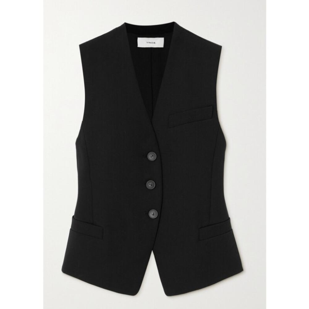 Vince Black Cutaway Crepe Vest in Black